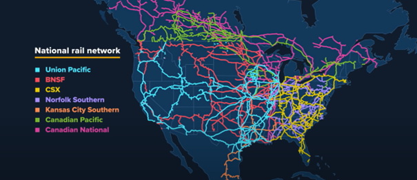 Transport intermodalny w USA jest rozwijany za pomocą gęstej sieci kolejowej